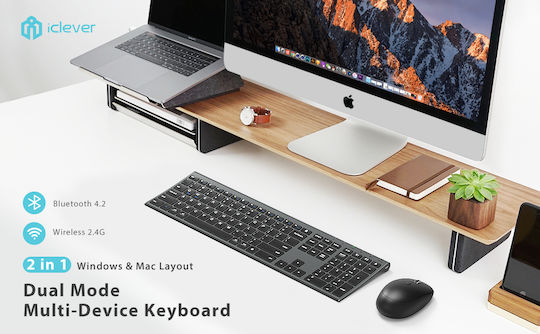 iClever IC-DK03 Kabellos Bluetooth Tastatur & Maus Set Englisch US Gray