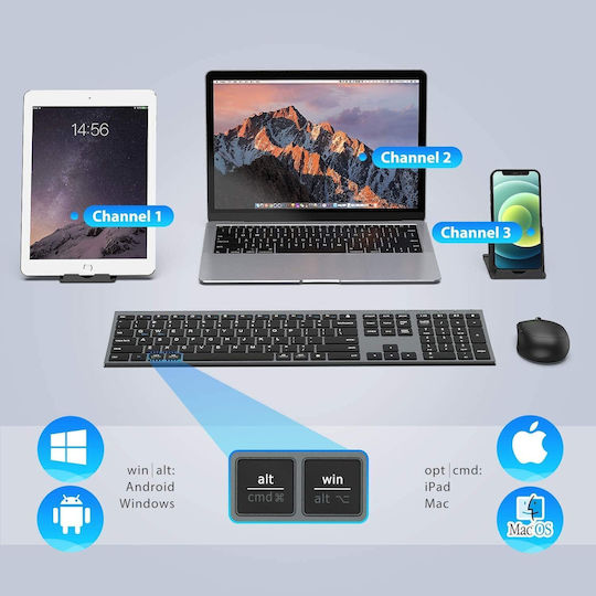 iClever IC-DK03 Kabellos Bluetooth Tastatur & Maus Set Englisch US Gray