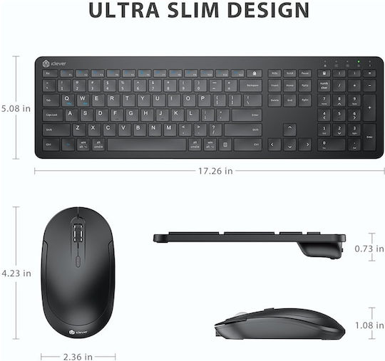 iClever GK08 Kabellos Bluetooth Tastatur & Maus Set Englisch US