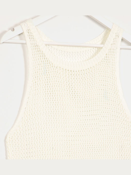 Ärmelloses Midi-Strickkleid Weiß Weiß