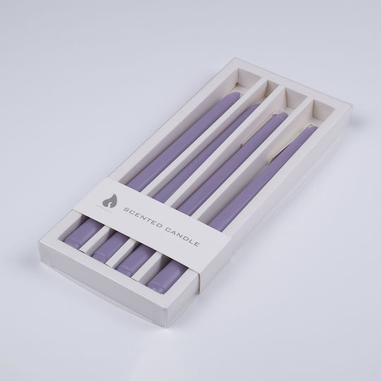 GloboStar Scented Candle Taper with Scent Lemon and Lavender Purple 25cm 4pcs
