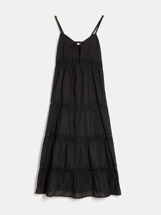 Maxi Boho Trägerkleid Schwarz