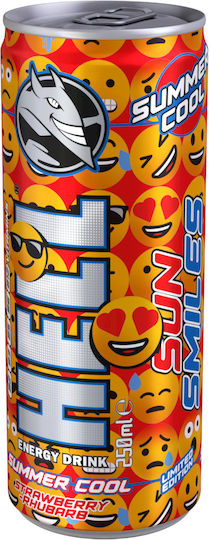 Hell Summer Cool Sun Smiles Energy-Drink Erdbeere & Rhabarber mit Kohlensäure in Kiste 250ml