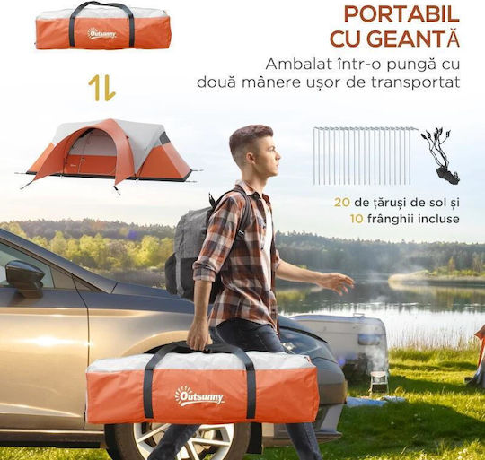 Cort De Camping Tunel Portocaliu 4 Anotimpuri Pentru 6 Persoane 550x300x198cm