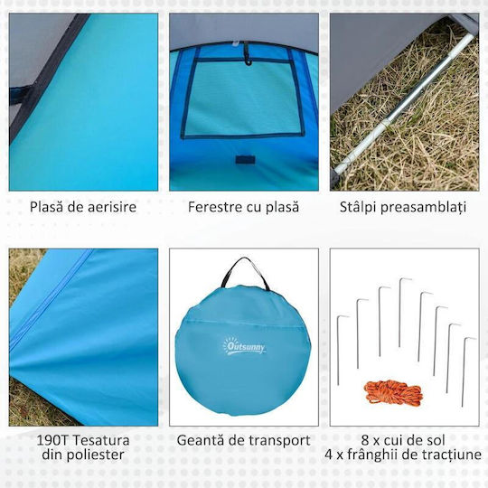 Cort de Camping Pop Up Albastru pentru 2 Persoane 286x209x122 cm