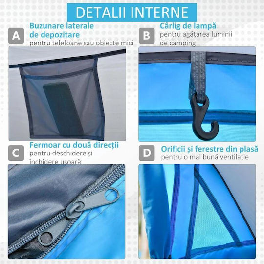 Cort de Camping Pop Up Albastru pentru 2 Persoane 286x209x122 cm