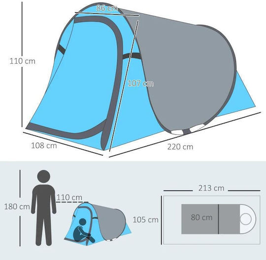 Cort de Camping Pop Up Albastru pentru 2 Persoane 286x209x122 cm
