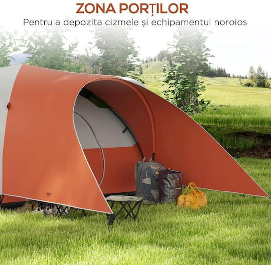 Cort De Camping Tunel Portocaliu 4 Anotimpuri Pentru 6 Persoane 550x300x198cm