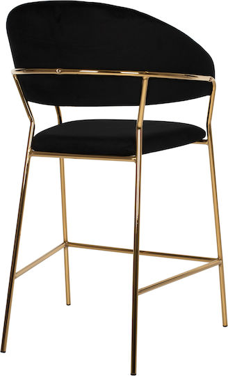 Stool Bar with Backrest Upholstered with Velvet THEODORE Black 60x55x100cm