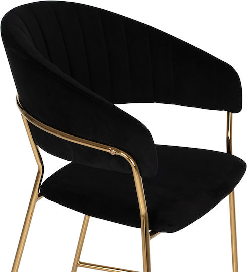 Stool Bar with Backrest Upholstered with Velvet THEODORE Black 60x55x100cm
