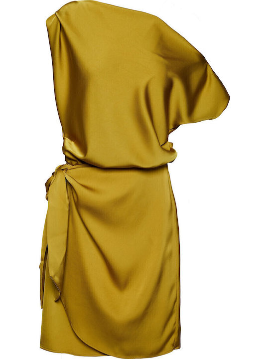 Summer Mini Evening Satin Wrap Dress Lime