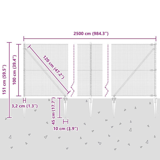 vidaXL Zaunpfosten Draht für Gartenzaun aus Stahl 100cm 1Stück Silver