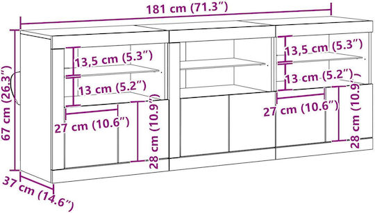 Bufet din Lemn Masiv cu Sertare Old Wood 181.5x37x67cm