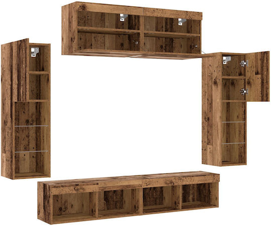 Living Room TV Unit with Showcase & Lighting Brown L30.5xW30xH102cm