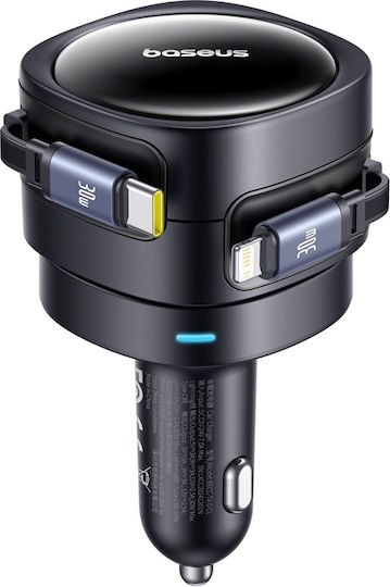 Baseus Enjoyment Max Car Charger Auto-Ladegerät 60W Schnellladung mit Kabel Blitzschlag / Typ-C,TC-TC Schwarz Farbe