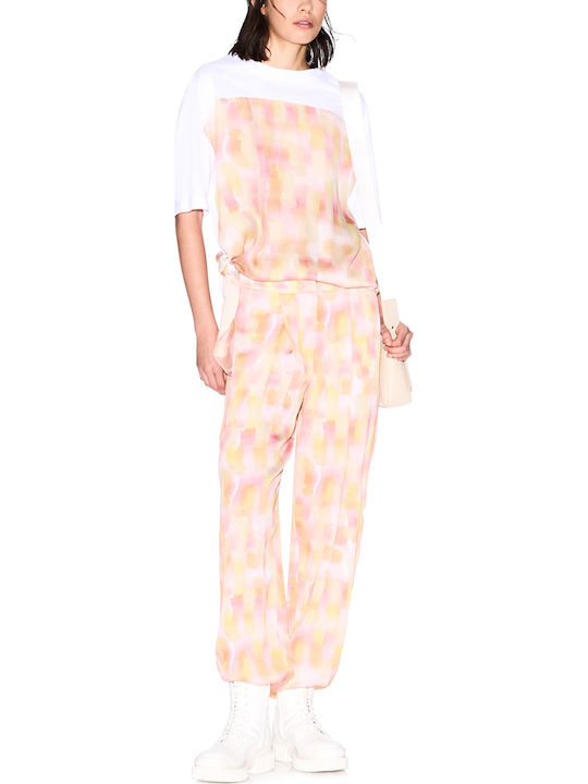 Damen Stoff Hose Yellow-Green-Pink