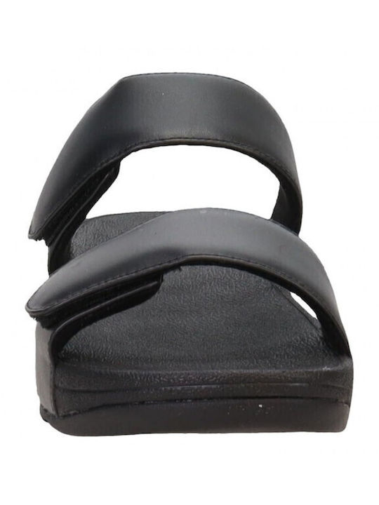 Leather Women's Flat Sandals in Black Color