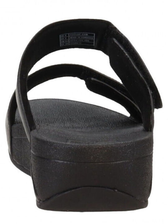 Leather Women's Flat Sandals in Black Color