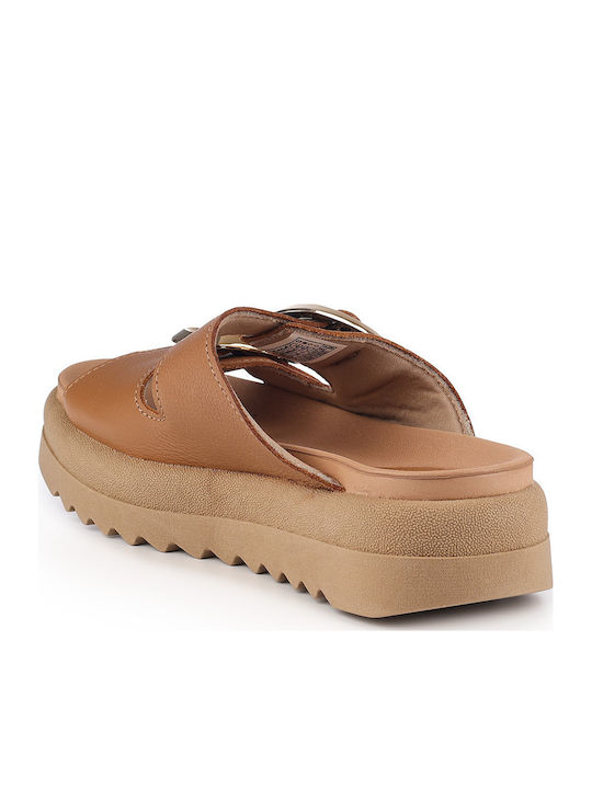 Δερμάτινα Γυναικεία Ανατομικά Σανδάλια Flatforms Καφέ