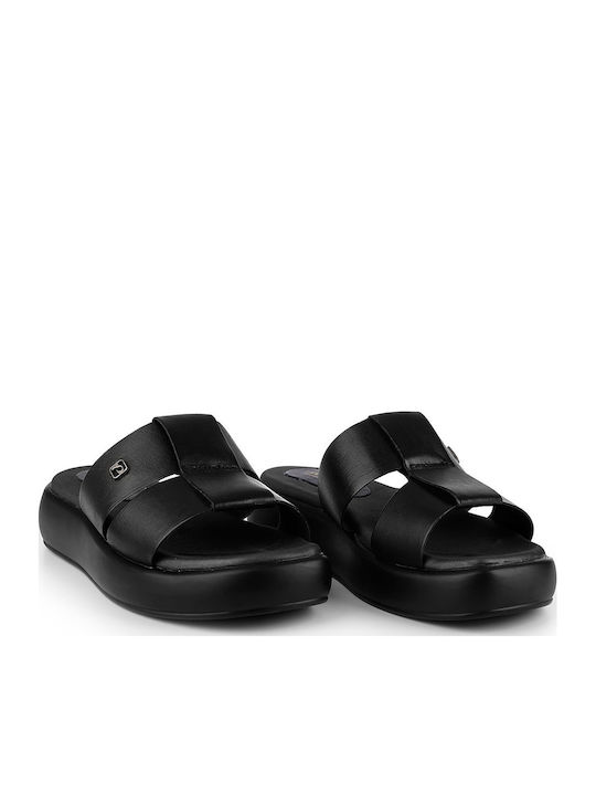 Δερμάτινα Γυναικεία Ανατομικά Σανδάλια Flatforms Μαύρα