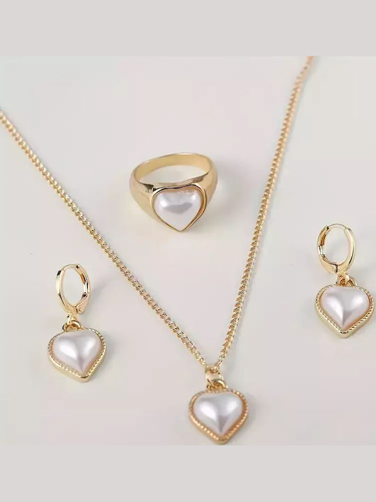 Set with Necklace , Earrings & Ring with Pearls