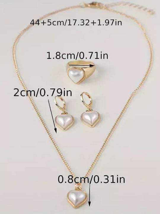 Set with Necklace , Earrings & Ring with Pearls