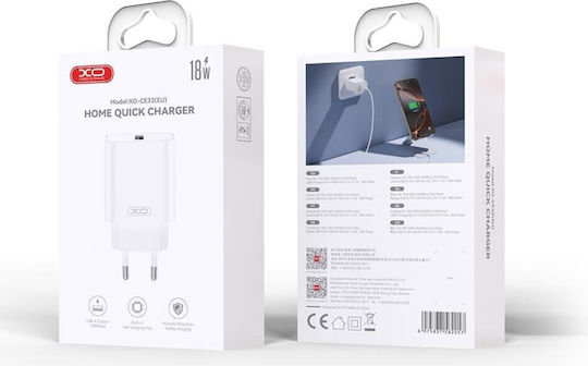 XO Φορτιστής με Θύρα USB-A και Καλώδιο micro USB 18W Quick Charge 3.0 Λευκός (CE33)