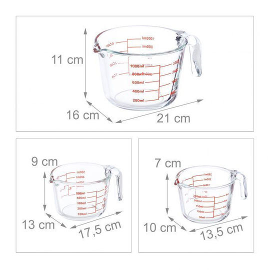 Relaxdays Γυάλινος Δοσομετρητής Κουζίνας 250ml 3τμχ