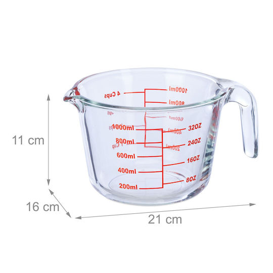 Relaxdays Glas Küchenmessgerät 1000ml 1Stück