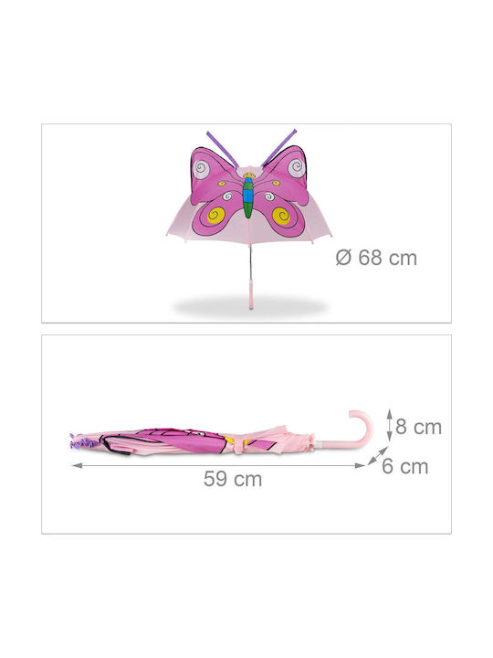 Relaxdays Kids Curved Handle Umbrella with Diameter 68cm Pink