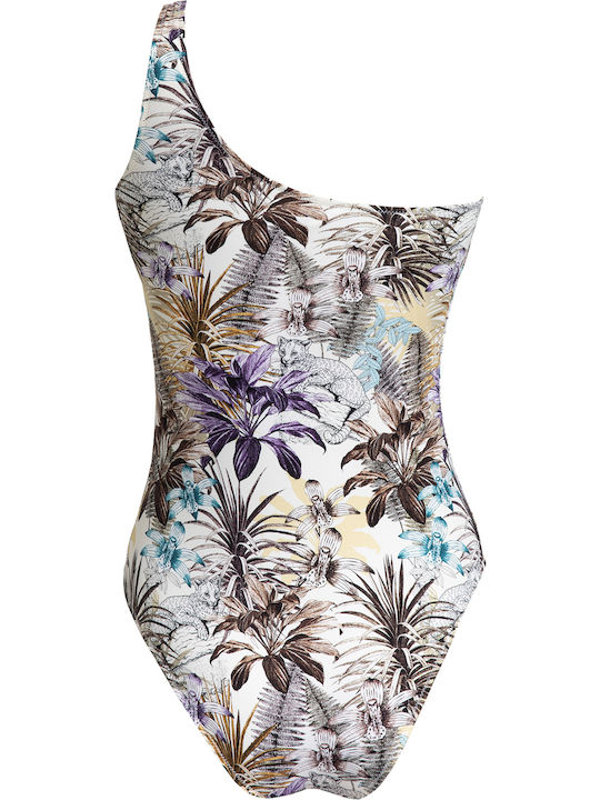 One Piece Swimsuit with One Shoulder Jungle Safari