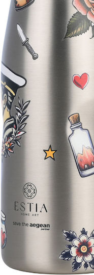 Estia Travel Flask Save The Aegean Ανακυκλώσιμο Μπουκάλι Θερμός Ανοξείδωτο BPA Free 500ml Old School Ink