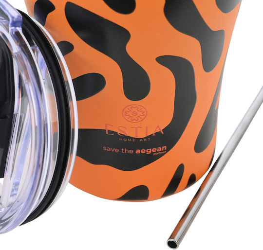 Estia Coffee Mug Save the Aegean Recyclable Stainless Steel Thermos Glass BPA Free 350ml Wild Claw with Straw