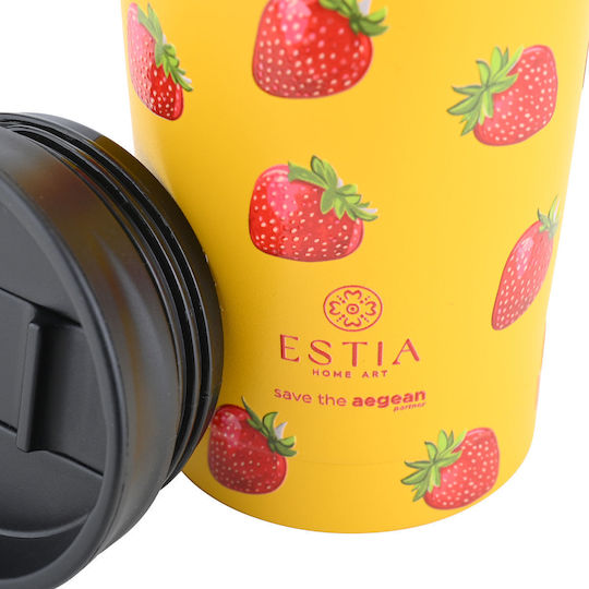 Estia Travel Mug Save The Aegean Glas Thermosflasche Rostfreier Stahl BPA Frei 350ml Berry Bright