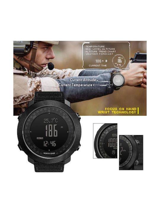 North Edge Digital Ceas Bărbătesc Baterie cu Neagră Curea din Material Textil