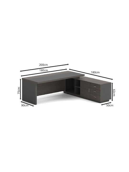 Vip Γραφείο Δεξιά Γωνία Απόχρωση Grey Walnut Εο929 R Καρυδί Γκρι Melamine 200x180x75cm 1τμχ