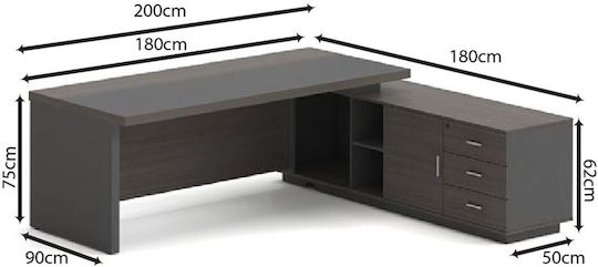 Vip Desk Right Corner Shade Grey Walnut EO929 R Walnut Grey Melamine 200x180x75cm 1pc