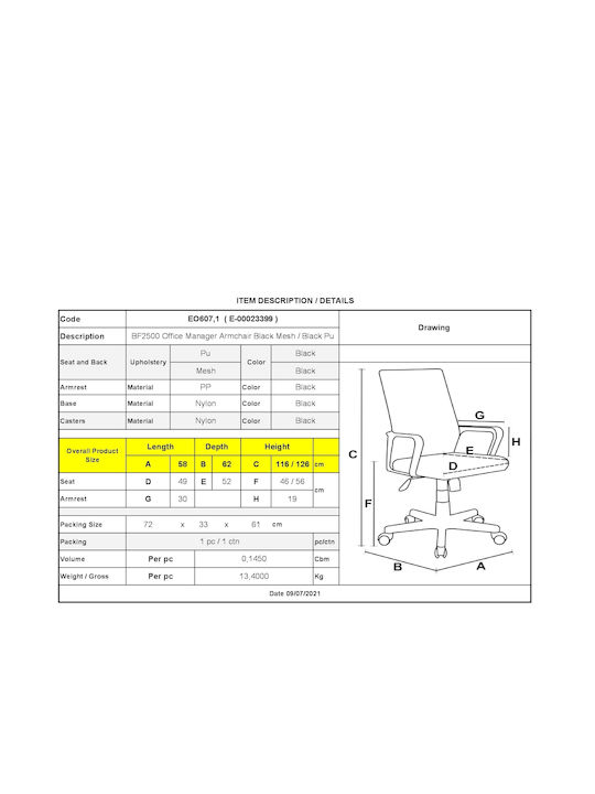 Woodwell Bf2500 Scaun De Birou De Director Cu Inclinare Neagră