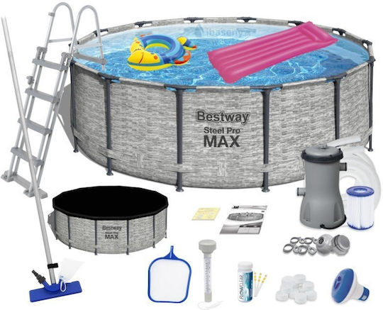 Bestway Скръгъл Басейн PVC 15.232л с Метална Рамка 427x122см Сив