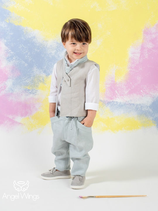 Angel Wings Baptism Suit with Vest for Boys Beige 5 Pieces
