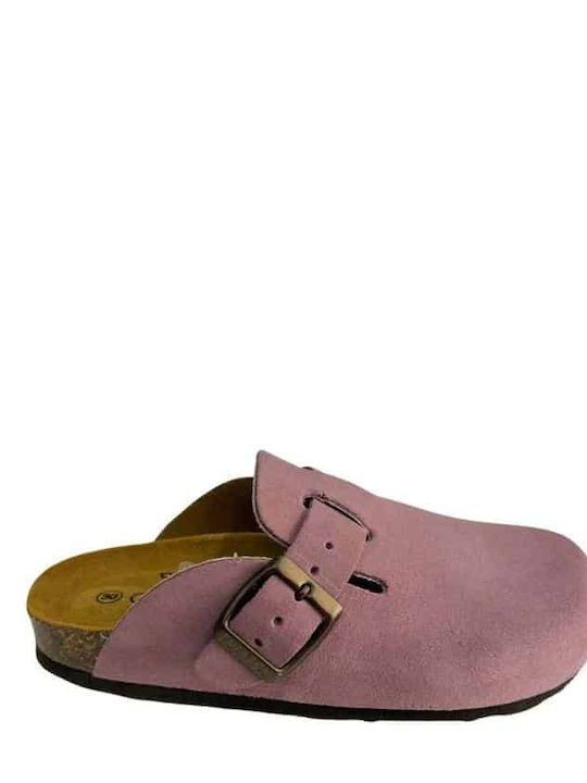 Boggie Leather Mules with Heel in Purple Color