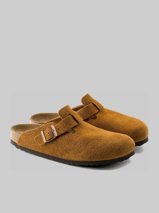 Suede Mules με Τακούνι σε Καφέ Χρώμα