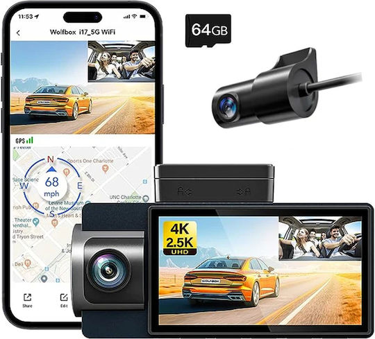 Wolfbox i17 4K-Autokamera-DVR-Set mit 3-Zoll-Bildschirm, WLAN, GPS und Rückfahrkamera