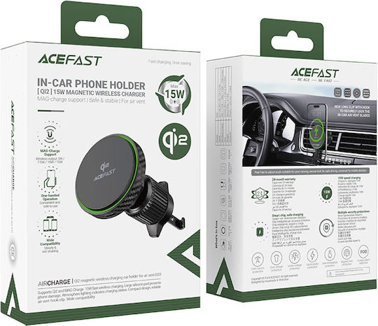 Acefast Suport Auto pentru Telefon cu magnet și Încărcare Wireless Neagră