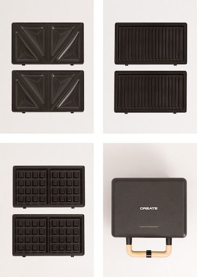 Create Sandwich Maker cu Plăci Detasabile pentru 2 Sandvișuri 800W Neagră