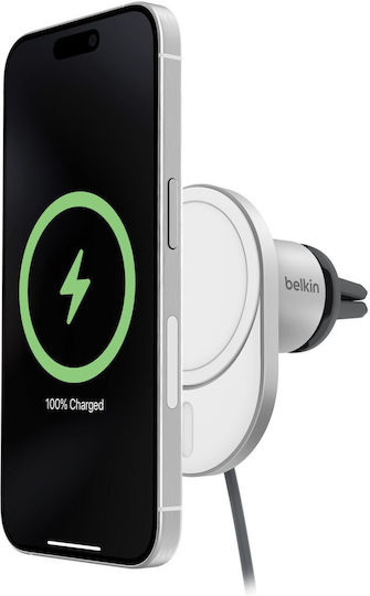 Belkin Βάση Κινητού Αυτοκινήτου με Μαγνήτη και Ασύρματη Φόρτιση Ασημί