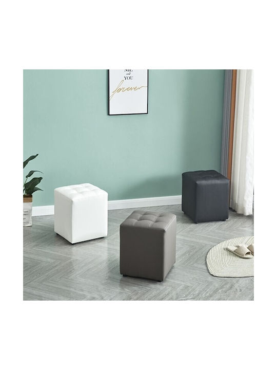 Stool For Living Room Upholstered with Leatherette Cube White 37x37x45cm