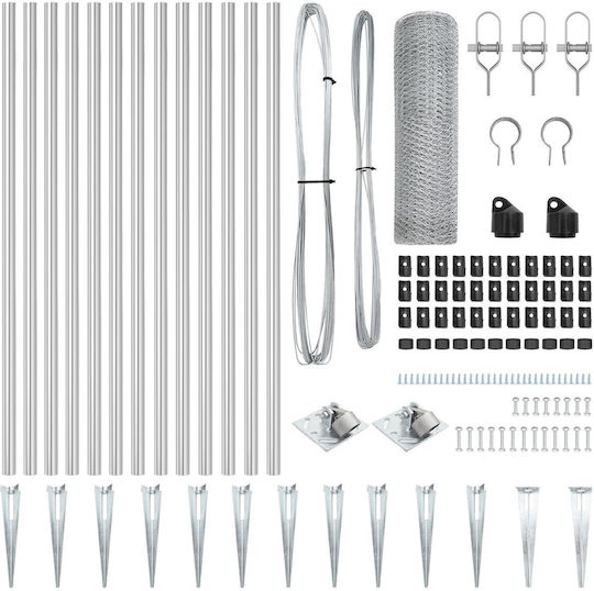 vidaXL Verzinkter Stacheldraht Drahtzaun Set Grau 0.4x25m