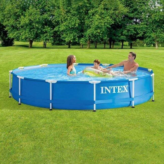 Piscină Rotundă Cu Cadru Metalic 366x76cm Albastră