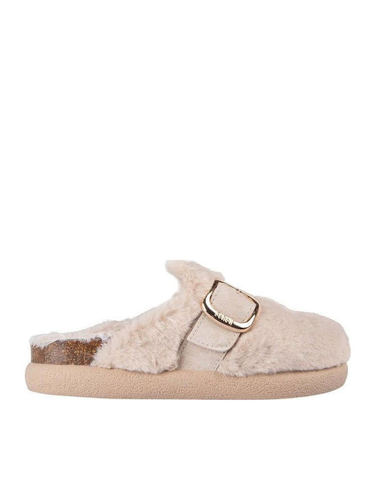 Winter Women's Slippers with Fur Beige
